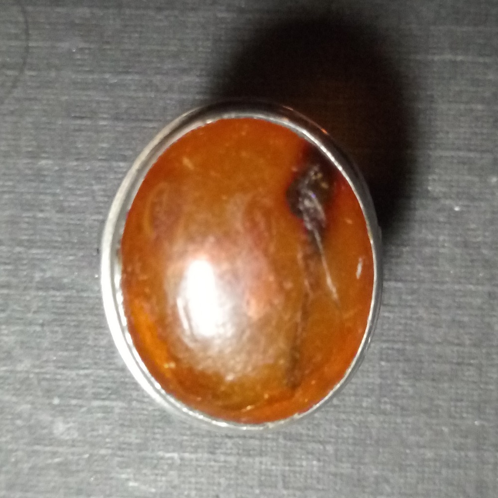 PURE AMBER AND STERLING SILVER/925 DOME RING - Picture 3 of 3